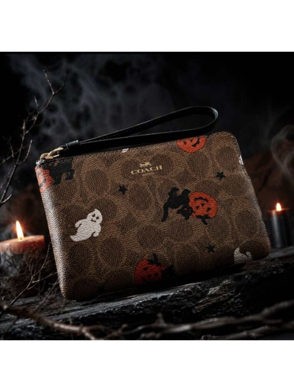COACH Halloween Corner Zip Wristlet Signature Canvas Ghost Cat Pumpkin Bag NWT - Picture 3 of 15